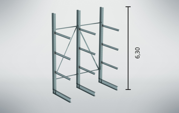 Kragarmregal neu 1-seitig Höhe: 6,30m, 3 Kragarme, 900 kg, 1,20m Länge 3,10m - 10,60m VERSAND DEUTSCHLANDWEIT KOSTENLOS !